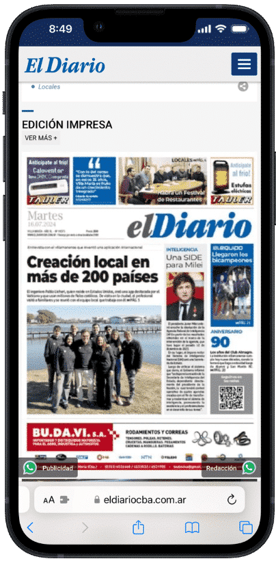 El diario de nuestra ciudad natal nos destaca en su portada. Pablo Licheri junto a parte del equipo de Horarios de Misa se reúnen en su ciudad natal, Villa María, y salen en la portada del diario.