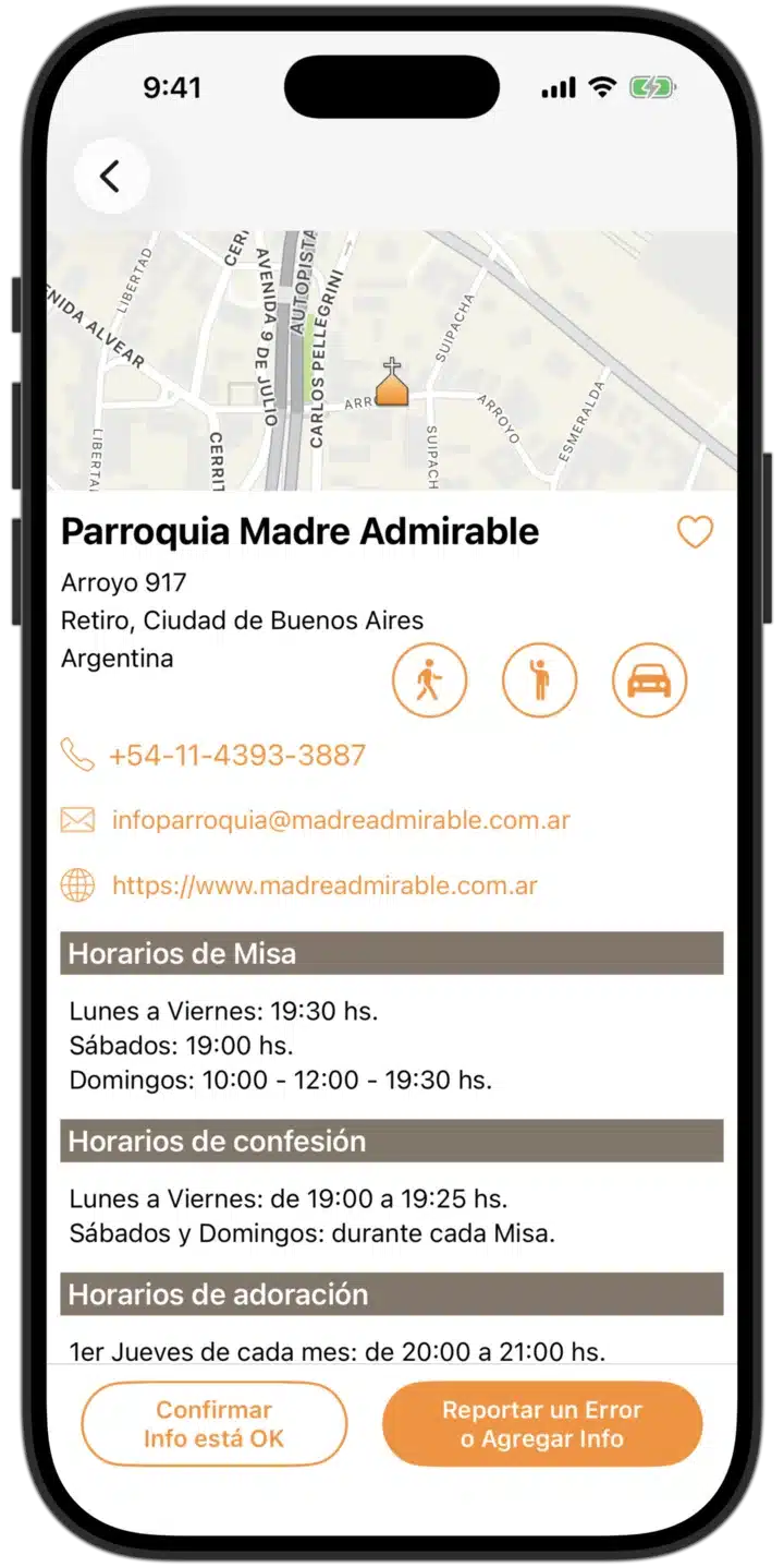 Horarios de Misa app - Datos de contacto y horarios de Misa de iglesias