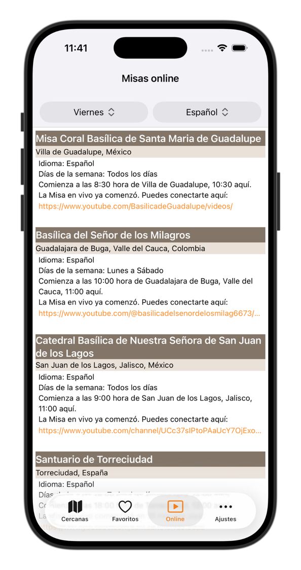 Misas Online - App Horarios de Misa - Horarios de Misa